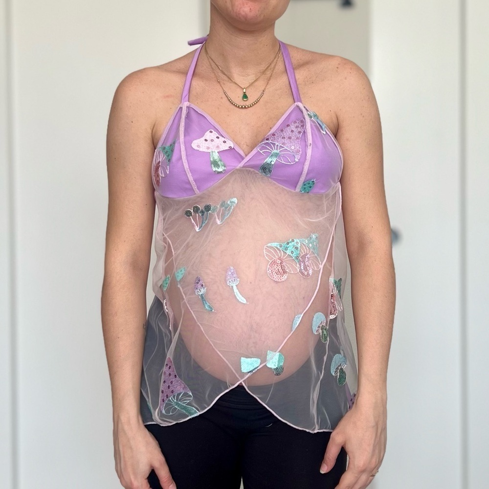 Handmade Y2K Fairycore Cottagecore Mushroom Embellished Halter Babydoll Vest Top